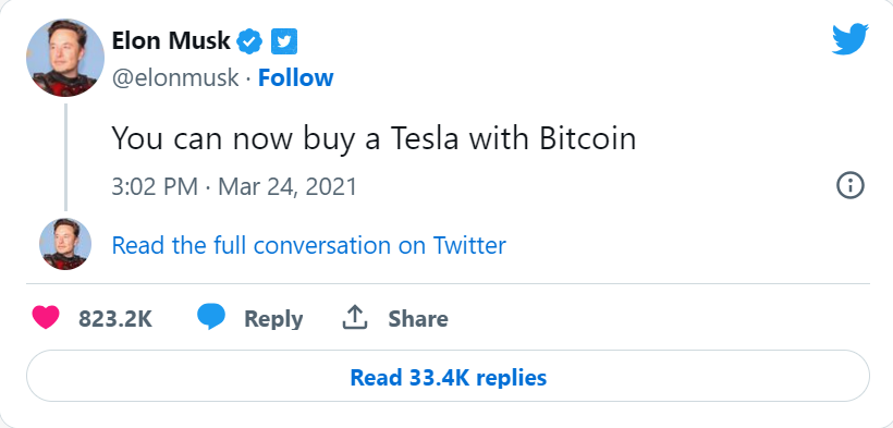 buy telsa with bitcoin