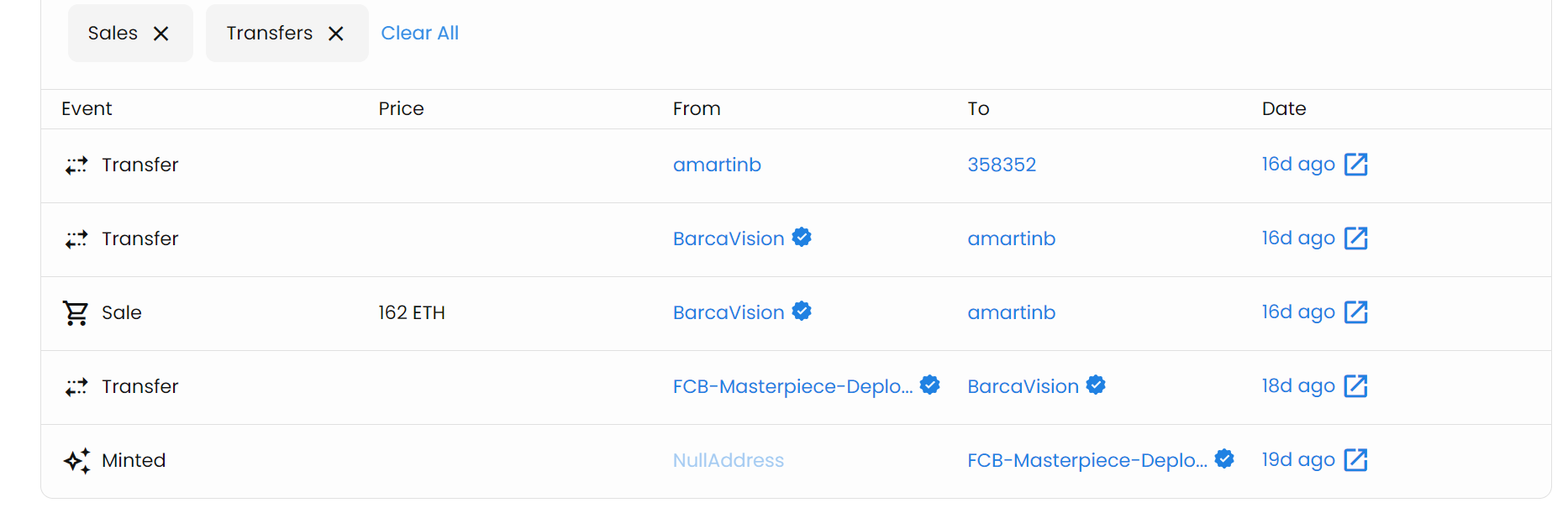 OpenSea transfer record